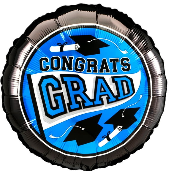 Anagram True To Your School Colors Congrats Grad 18" Graduation Jr Shape Foil Balloon, Blue Black
