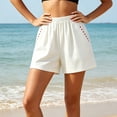 thumbnail image 4 of YanHoo Cotton Linen Shorts for Women Vintage Elastic Waist Loose Short Pants Casual Beach Vacation Shorts with Pockets, 4 of 8