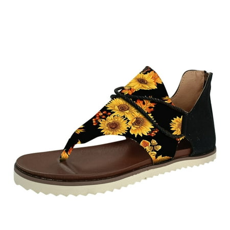 

TOYFUNNY Womens Flat Round Toe Vintage Thong Sandals Flower Print Casual Shoes