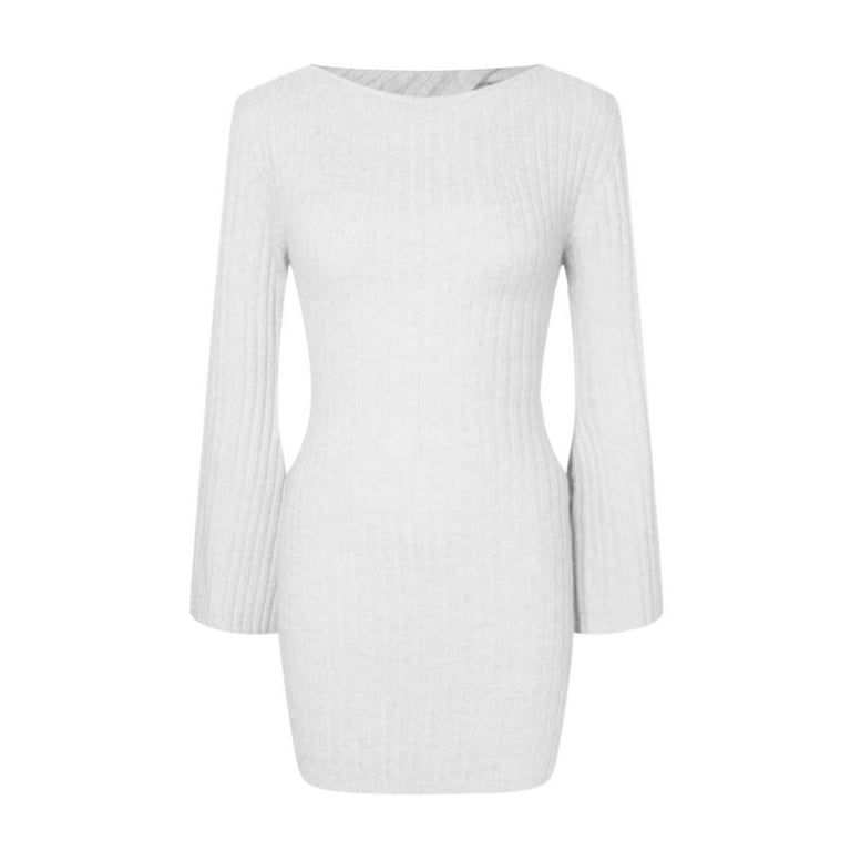 white sweater dress open back Free People Emmaline Mini Sweater Dress - White