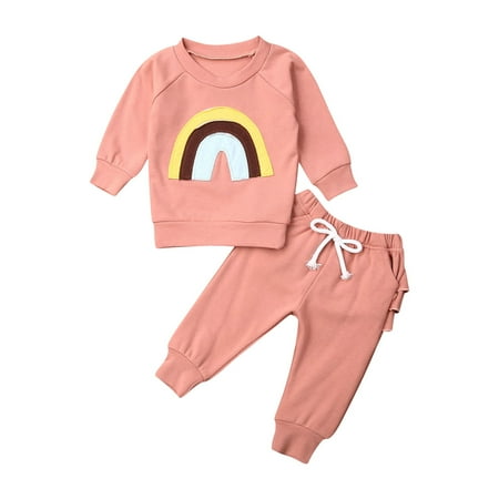 

Toddler Kids Baby Girls 2PCS Clothes Set Long Sleeve Top Ruffles Pants Rainbow Outfits Tracksuit 0-3 Years