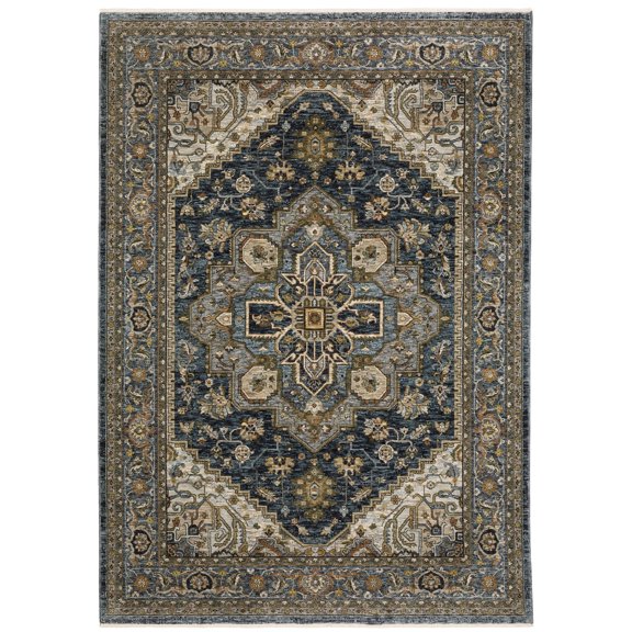 Oriental Weavers Aberdeen Area Rug - 1144Q - 7'10" x 10'10" - in Blue/ Taupe - Vintage Inspired, Stain Resistant, Family and Pet Friendly , Dining, Living Room Rug