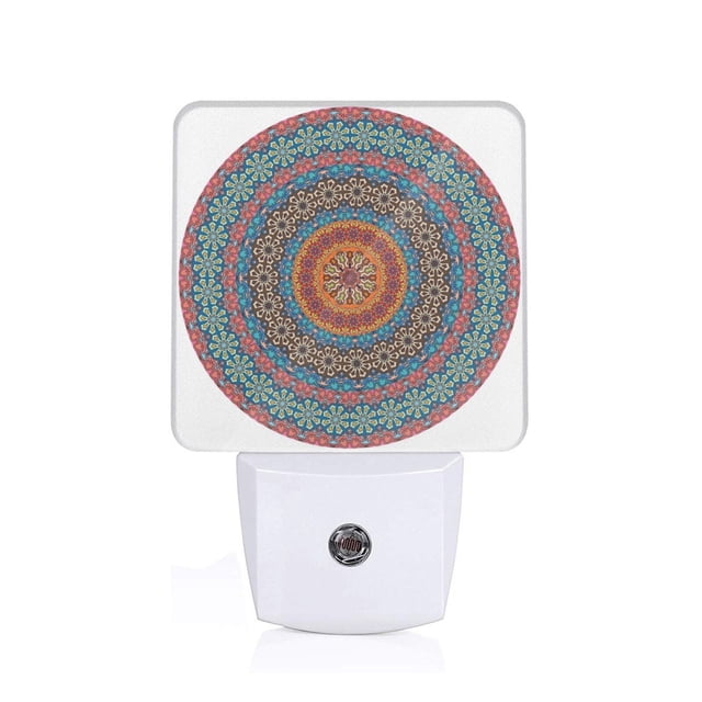 Balery Mandala Luz Nocturna LED con Sensor Automático, Enchufe con Sensor Crepuscular, Luz Suave de 0.5W para Dormitorio, Pasillo, Baño-US