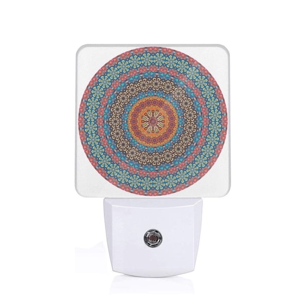 Balery Mandala Luz Nocturna LED con Sensor Automático, Enchufe con Sensor Crepuscular, Luz Suave de 0.5W para Dormitorio, Pasillo, Baño-EU
