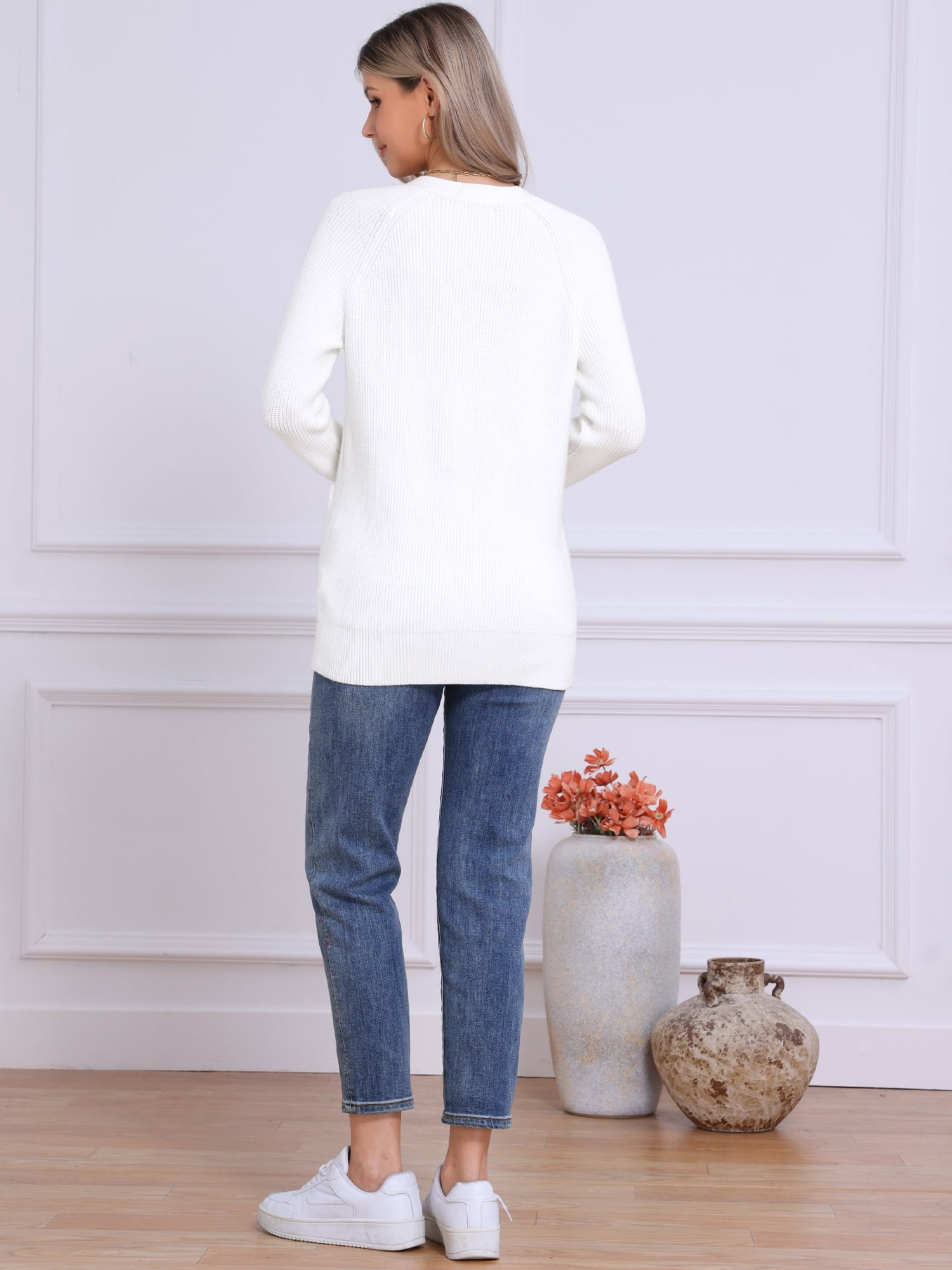 DARING DIVA Women's Open Front Button Down Cardigan Sweaters S White