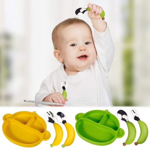 Juego de Platos con Ventosa, Diseño Antideslizante, Compartimentos Separados para Alimentos, Fácil de Alimentar, Apto para Lavavajillas y Microondas, Irrompible, Ideal para Quienes Comen Sol