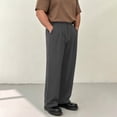thumbnail image 4 of Men's Old Money Dress Pants Pleated Wide Leg Golf Trousers High Waisted Loose Fit Slacks Button Closure with Pockets for Business Office Fall, Dark Gray, XXXL, 4 of 8