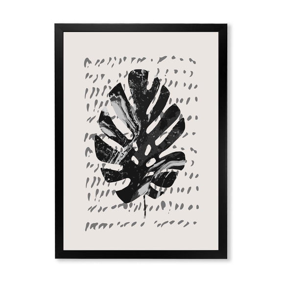 Designart 'Minimal Tropical Palm Leaf Over Grunge Texture' Tropical Framed Art Print