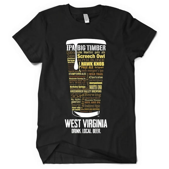 West Virginia Breweries Craft Beer T-Shirt - Black, Small | Typography Gift for Him