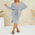 thumbnail image 4 of CNKOO Robes Élégantes pour Femmes Col en V Manches Chauve-Souris Dos Nu Fendu Robe Maxi avec Ceinture, 4 of 6