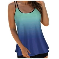 Ramiter Women No Bottom Modest Swimwear Tops Tankini Top Only Push Up Swimsuits Tummy Control Bathing Suit Blue,M