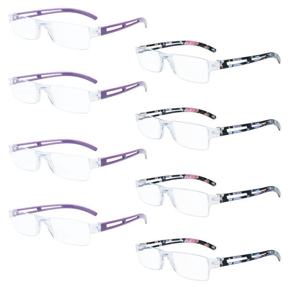 8 Pack Reading Glasses, Blue Light Blocking Computer Reading Glasses for Women and Men, Anti Glare Lightweight Readers (4 Purple 4 Floral, 3.25)
