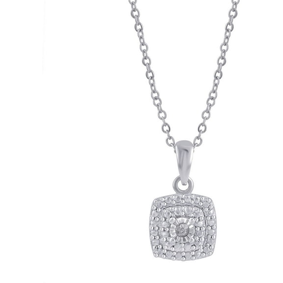 Diamond Accent Silver-Tone Double Halo Frame Pendant, 18" Chain