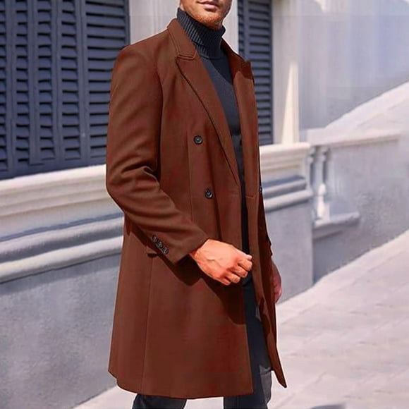 KIHOUT Men's Wool Blend Pea Coat Notched Collar Single Breasted Overcoat Warm Winter Trench Coat