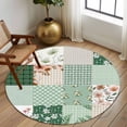 thumbnail image 2 of Round Area Rug 8 Ft, Boho Spring Floral Washable Non-Slip Circle Carpet for Living Room/Bedroom, Retro Flowers Plants Patchwork Grid Green Collection Low-Profile Large Area Rugs for Indoor, 2 of 8