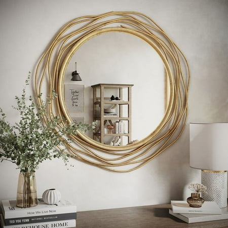 Talise Gold Round Metal Modern Wall Mirror