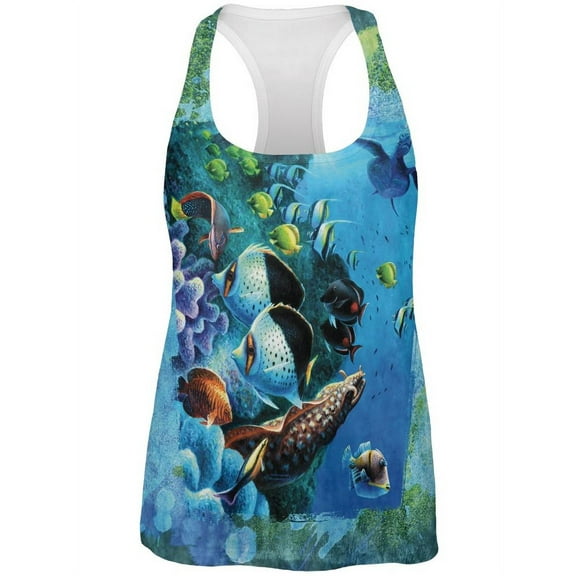 Tropical Reef Splatter All Over Womens Work Out Tank Top Multi 2XL