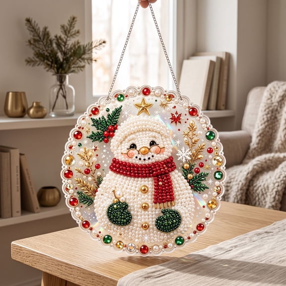 Christmas Pearl Diamond Art Suncatcher, Christmas Pearl Art Kit for Adults, 7.87in DIY Diamond Suncatcher Art Kit, Christmas Holiday Hanging Ornament