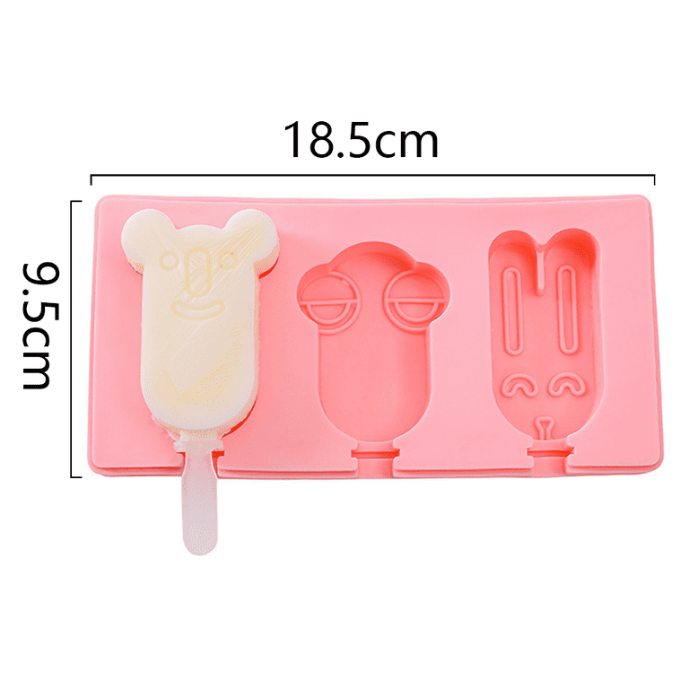 Popsicle Molds Silicone with Lid 2 Pack, Ice Cream Mold 3 Cavities Cute  Cartoon Ice Pop for Kids DIY Homemade Ice Bar Popsicle Maker Easy  Release,No. 4 Bear + Yellow Man + Rabbit 