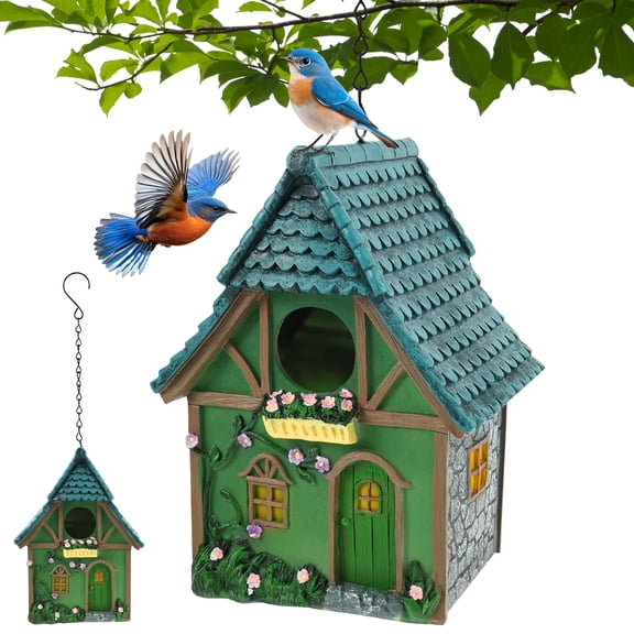 Threns Bird House for Outside,Bluebird House for Outdoors,Resin Hanging Bird Nest for Finches,Cardinals and Yellow Finches Wild Bird Nesting