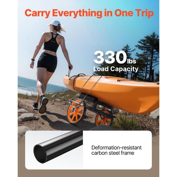 Heavy-Duty Kayak Cart with 330 lb Capacity,15" Solid Rubber Tires&Kickstand,Quick Assembly Canoe Dolly for Paddleboards and Kayaks
