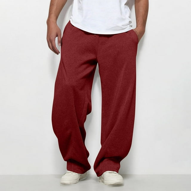 Ceisia Men's Solid Color Loose Wide Leg Sweatpants with Drawstring Elastic Waist for Casual Wear Wine XXL Gifts