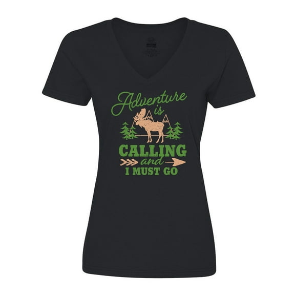 Inktastic Vintage Adventure is Calling and I Must Go with Moose Women's V-Neck T-Shirt