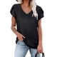 thumbnail image 2 of Camiseta negra con escote en V y mangas de pétalos con detalle calado, corte holgado para días informales, talla M Summer Chic, 2 of 5