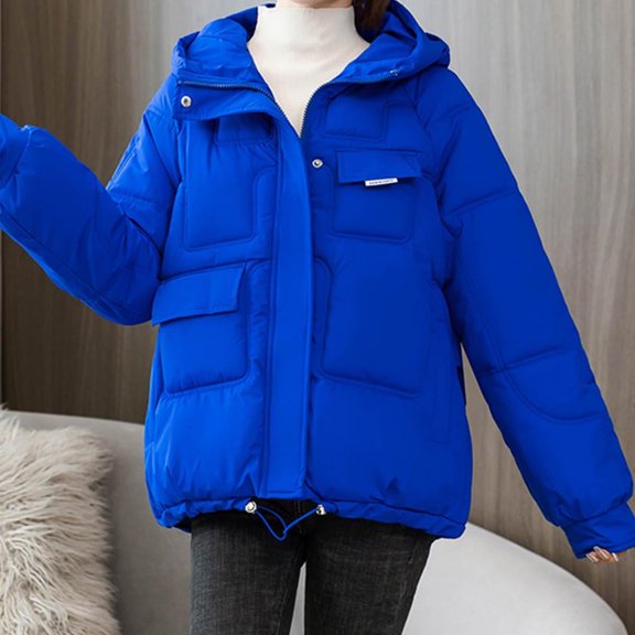 FAIOROI Women Short Hooded Zippers Loose Long Sleeve Warm Blouse Coat Jackets Blue 3xl