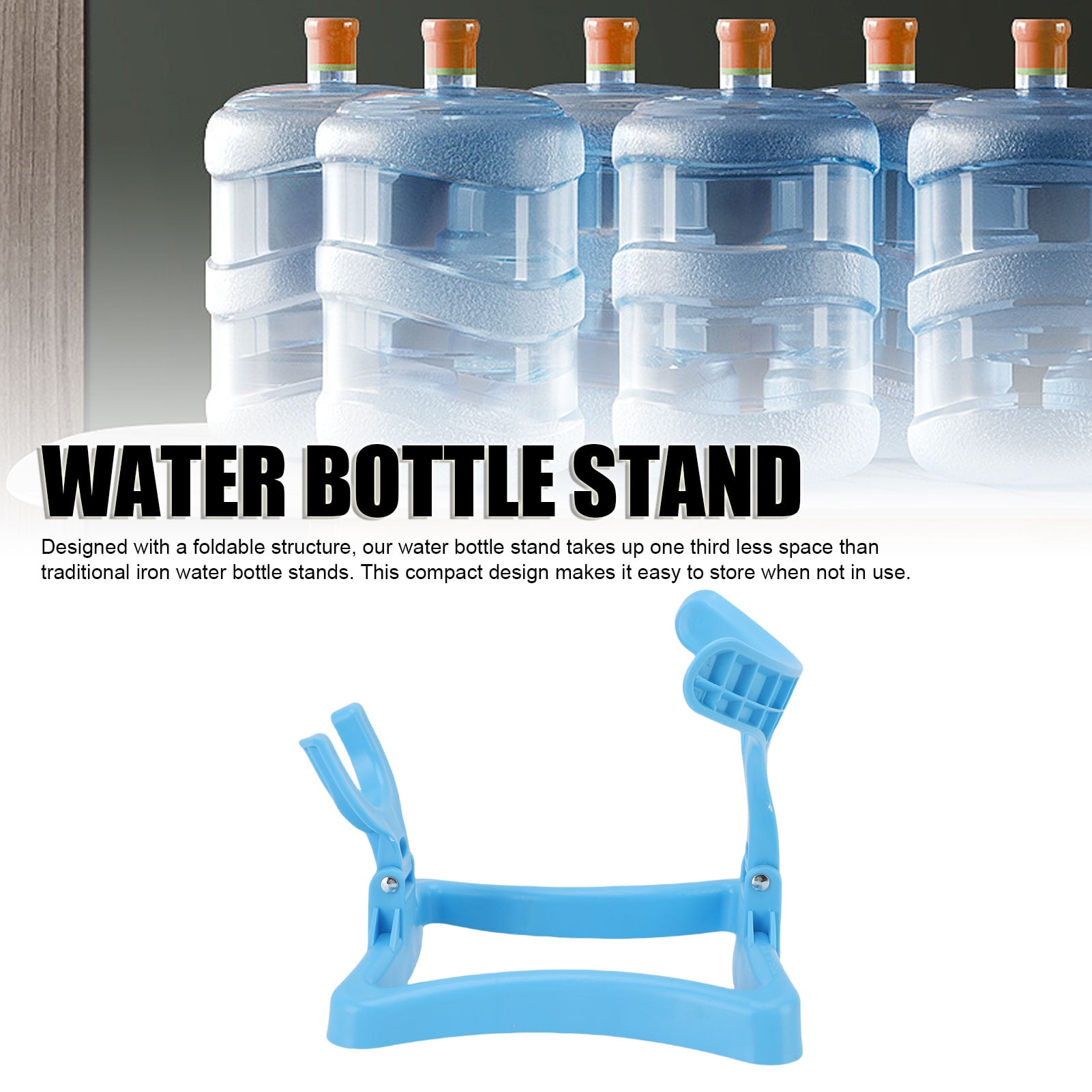 Rupoun Foldable Water Bottle Stand Dispenser Rack with 3 Valves and Caps for 5 Gallon Water Barrel, Heavy Duty Plastic Jug Holder for Home Office and Camping, White (9.4 in / 24 cm)