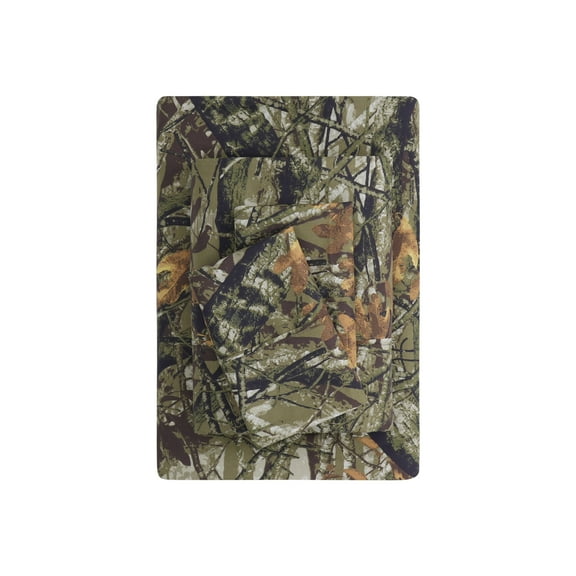 Mainstays Super Soft Brushed Microfiber Bed Sheet Set, Camo, King, 4 Piece