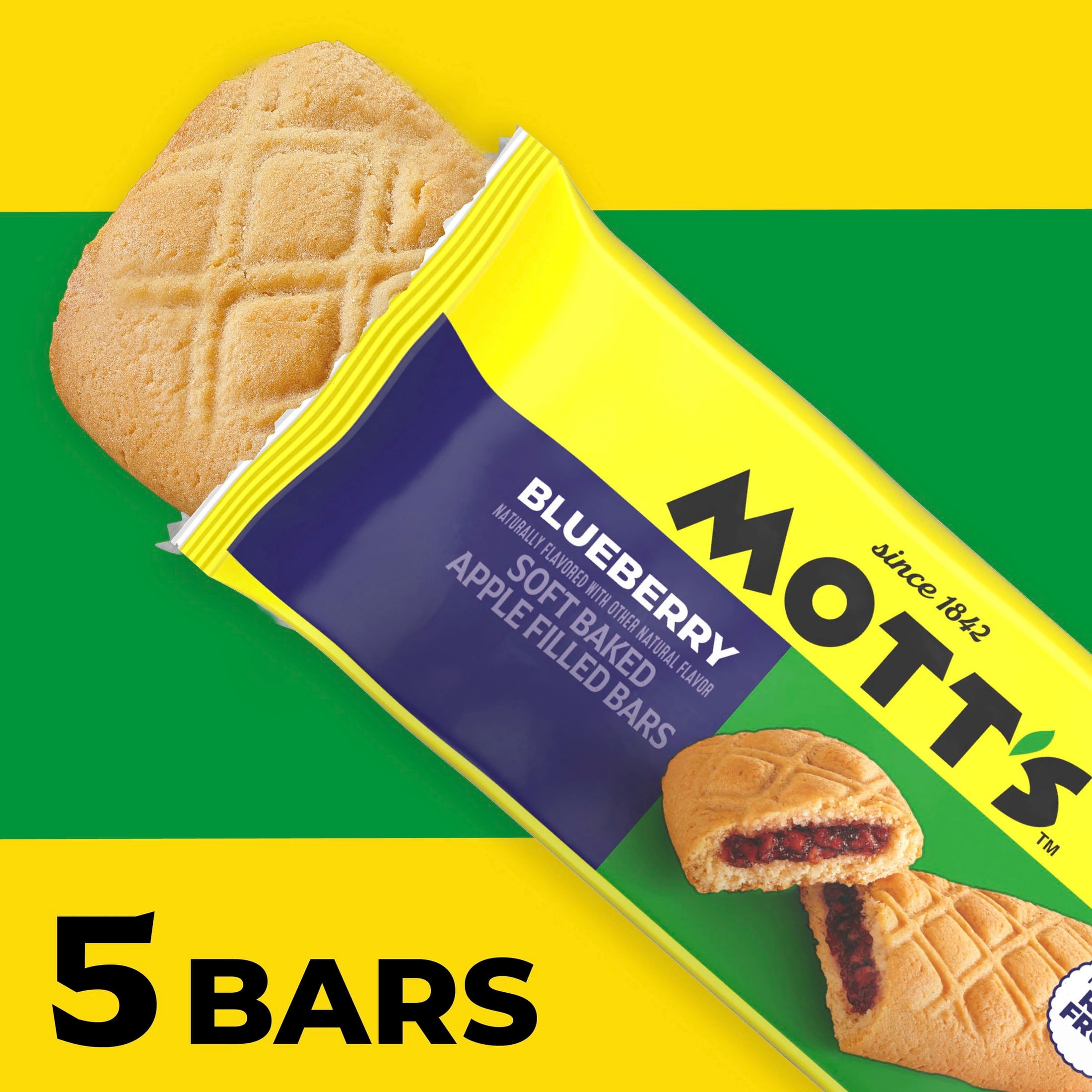 (4 pack) Mott's Soft Baked Apple Filled Bars, Blueberry Flavor Snacks, 5 Count, 6.55 oz
