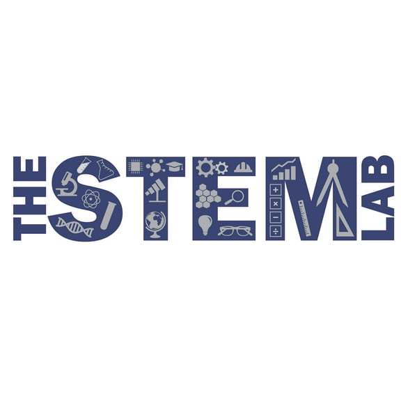 STEM Banner Art with Microscope, DNA, Lab Equipments, Neutron, Globe, Cogwheel, Light Bulb, Graph, Ruler, Calculator and Protractor for Class Wall Decoration - Science Technology Engineering Mathemati
