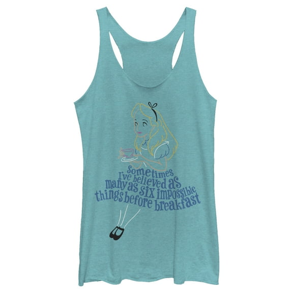 Women's Alice in Wonderland Impossible Things Line Art Racerback Tank Top Tahiti Blue Large
