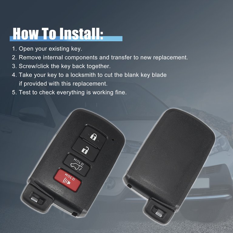 Replacement Key Fob Shell Case - 4 Button Cover For Toyota RAV4, Camry, Avalon (2012-2015)