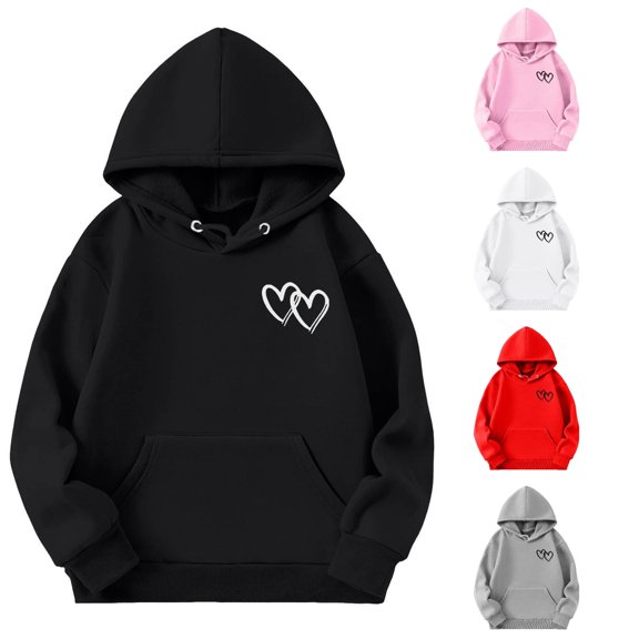 XAOFW Girls Hoodies Long Sleeve Heart Prints Hooded Sweatshirt Kids Cute Graphic Pullovers Hoodies With Pocket Comfortable Top 3-4 Years