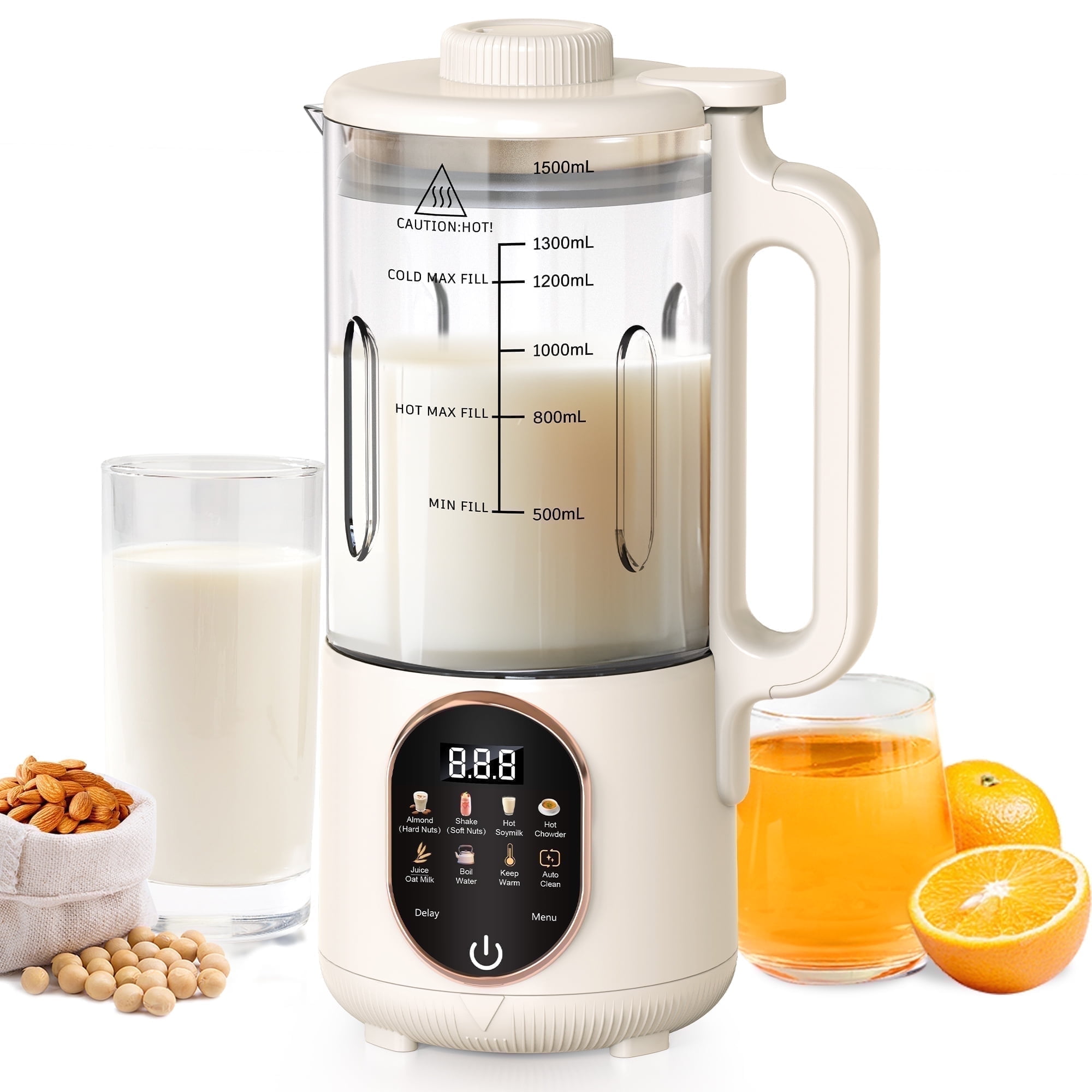 Luxmo 50oz Automatic Nut Milk Maker, Homemade Hot Soy Milk Almond Cow Maker Machine, 10-in-1 Plant-Based & Dairy-Free Beverage Oat Milk Maker with Delay Start, Keep Warm, Boil Water(1500ML)