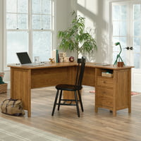 Sauder Union Plain Shaker Style L-Shaped Desk with File Drawer Prairie Cherry Finish