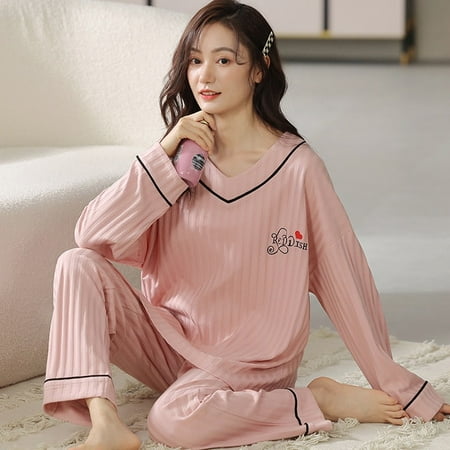 

QWZNDZGR Spring Big Size 5XL Knitted Cotton Floral Pajamas Sets Women Pyjamas Elegant Sleepwear Nightwear Pijama Mujer Loungwear Homewear