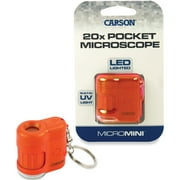 Carson MicroMini 20x LED Lighted Pocket Microscope with Built-In UV and LED Flashlight, Orange