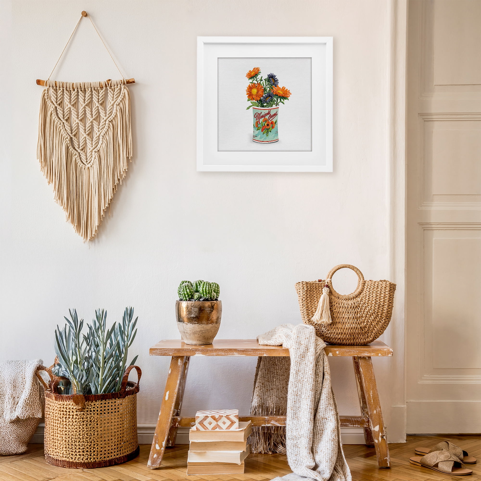 Stupell Industries Nostalgic Marigold Tin Bouquet White Framed Print Under Glass, design by Val Rhodes
