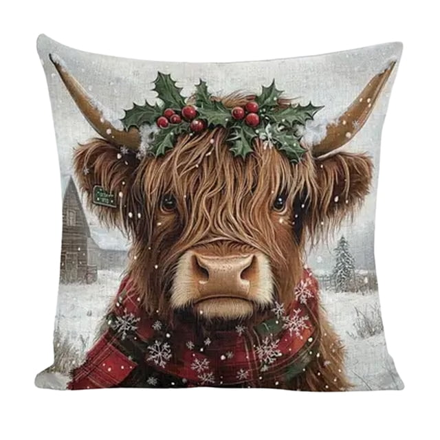 Cubiertas de Almohada de Navidad Multicolor 45x45cm Lino Impreso Cojín Decoración Del Respaldo Del Sofá