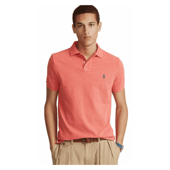 $110 Polo Ralph Lauren Men's, Custom Slim Fit Mesh Polo Shirt, Red Heather, XXL