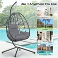 thumbnail image 3 of UHOMEPRO Hanging Wicker Egg Chair with Stand and Cushions, Outdoor Patio Foldable Swing Egg Chair, 350lbs Capacity All-Weather Rattan Hammock Chair for Patio Balcony Porch Garden, Dark Gray, 3 of 7