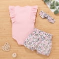 thumbnail image 5 of Dooleck Baby Girl Clothes Infant Ribbed Ruffle Bodysuit Floral Shorts Outfit Set, 5 of 8