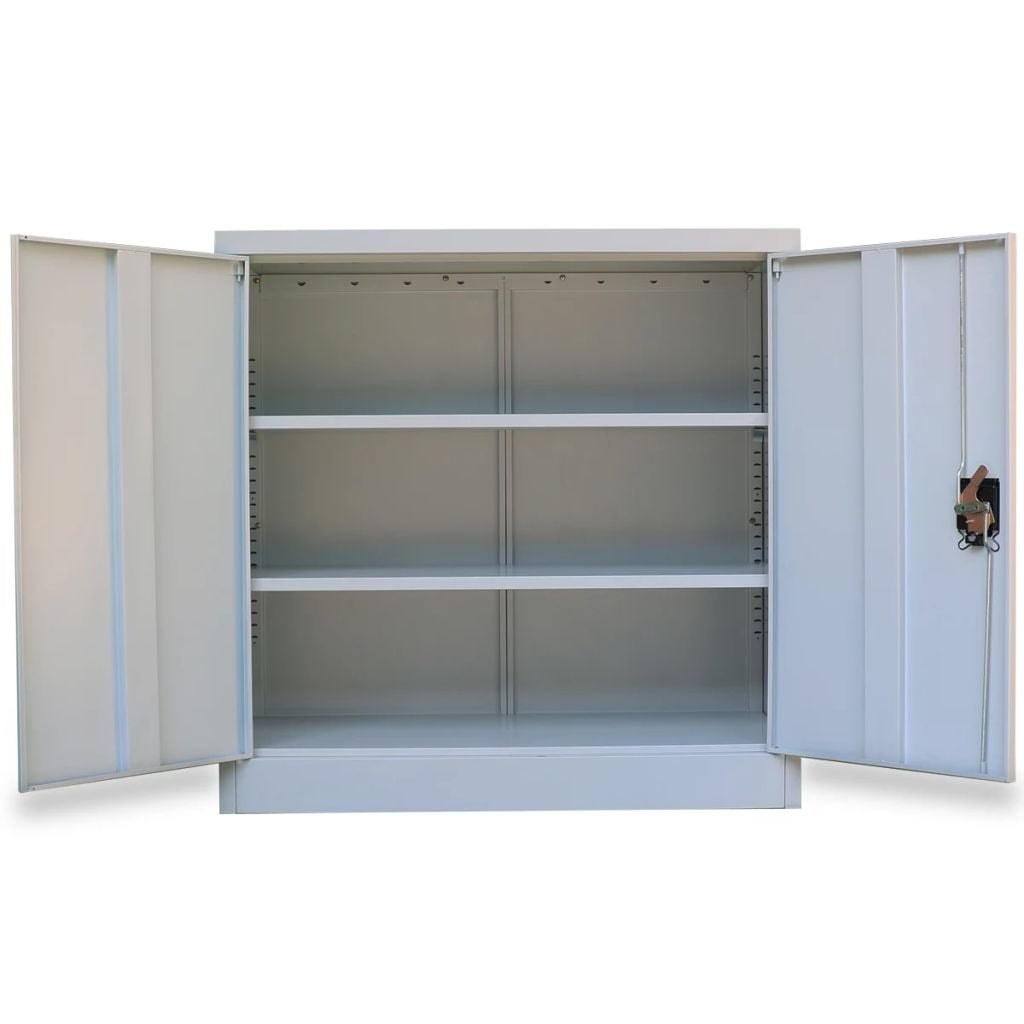 Steel Storage Cabinet Lockable and Adjustable with 2 Adjustable Shelves -Office Cabinet with 2 Doors- Gray