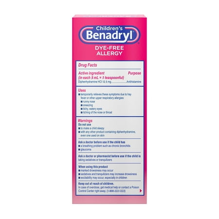 Children's Benadryl Dye-Free Allergy Liquid Bubble Gum 4 fl oz (Pack of 16)