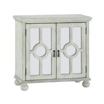 Anik Accent Cabinet- 2 Mirror Inlaid Glass Door- Antique White Wood