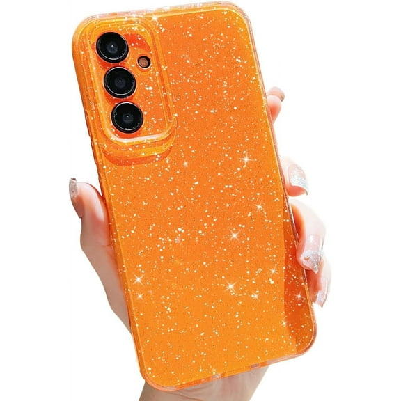 Compatible with Samsung Galaxy A35 5G Case,Cute Bling Glitter Thin Slim Shockproof TPU Sparkly Cover for Women Girl for Galaxy A35 6.6 INCH-Orange