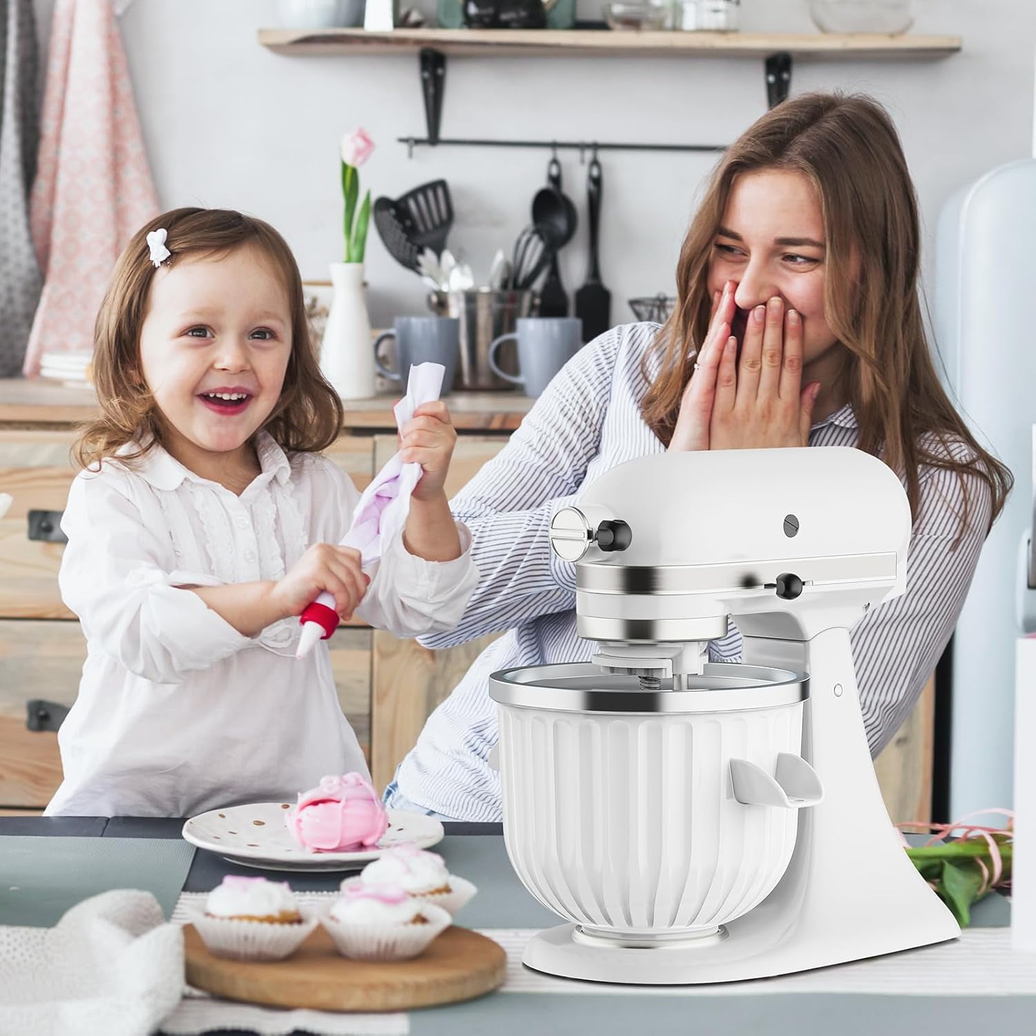 Ice Cream Maker Attachment for KitchenAid - Upgraded Leak-Proof Design, 2 Quart Bowl Compatible with 4.5QT to 7QT Models,Homemade Sorbet Gelato,Yogurt & Ice Cream attachment for Kitchen aid